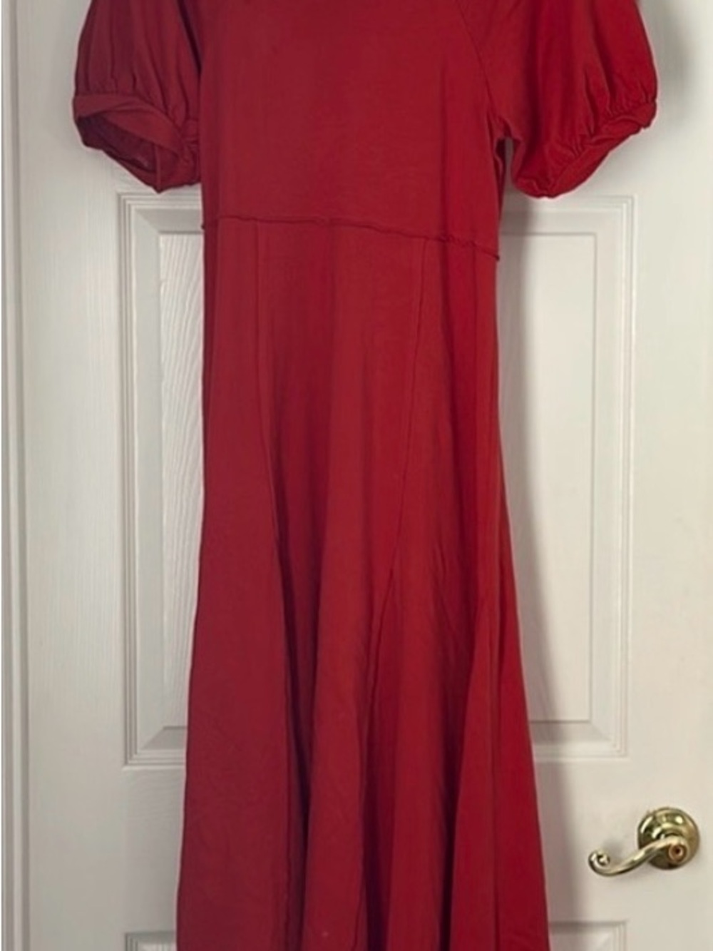Free People Beach Red Puff-Sleeve Midi Dress - Women's